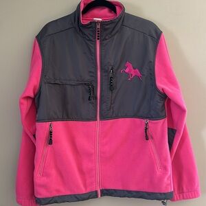 Pink and Gray Fleece Jacket with Horse Logo Women's Size Medium Spring